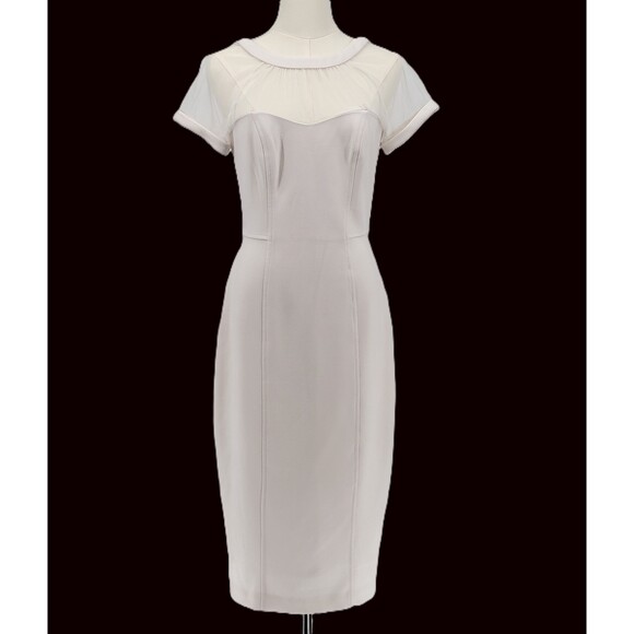 Maggie London Illusion Yoke Crepe cocktail dress cream size 4 - Picture 2 of 6